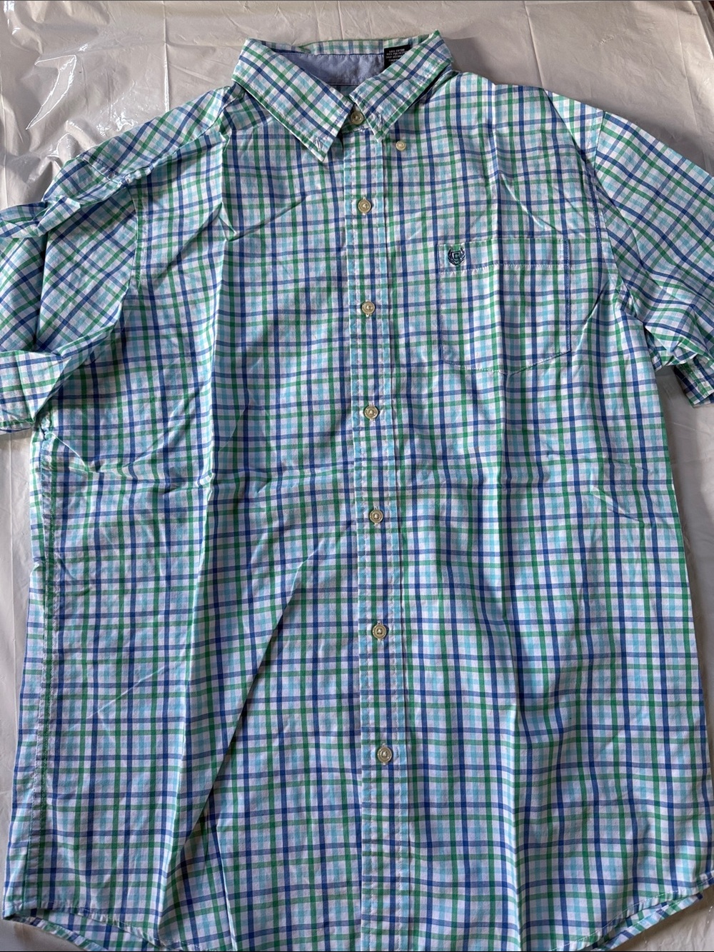 Izod Short-Sleeve Plaid Button-Down Shirt in Blue & Green
